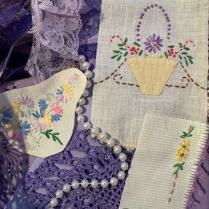 Hand Slow Stitch Blue Green 50+ Upcycled Fabric Lace Button Junk Journal Kit VTG